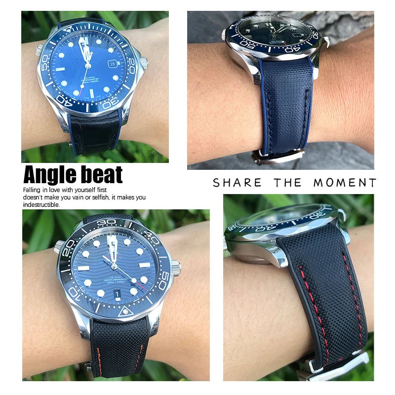 Nuovo cinturino per orologio bicolore adatto per Omega Planet Ocean Seamaster in gomma silicone nylon pelle cinturino per orologio 19mm 20mm 21mm 22mm