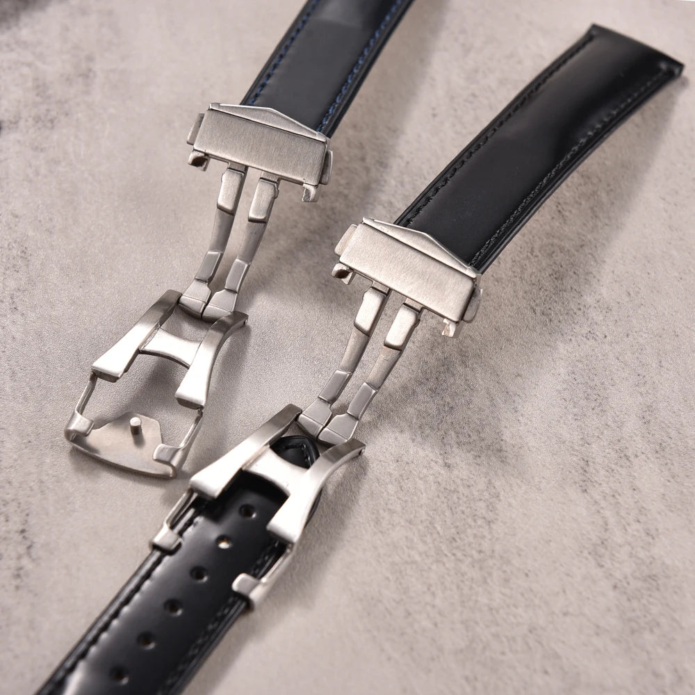 Bracciale in pelle bovina con chiusura deployante 19mm 20mm 21mm 22mm per Omega Couturier cinturino universale in pelle accessori orologio da uomo