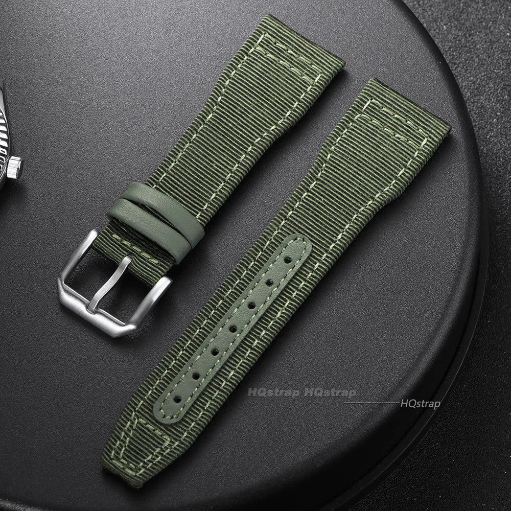 Bracelet de montre en toile de Nylon, 20mm 21mm 22mm, pour pilote IWC, ceinture de poignet en cuir pour femmes et hommes, noir, vert armée, bracelet en cuir de vache bleu