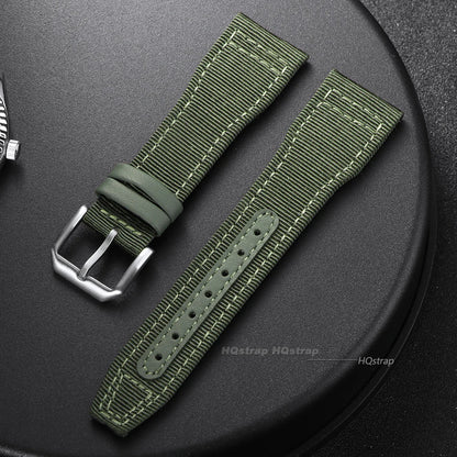 Bracelet de montre en toile de Nylon, 20mm 21mm 22mm, pour pilote IWC, ceinture de poignet en cuir pour femmes et hommes, noir, vert armée, bracelet en cuir de vache bleu