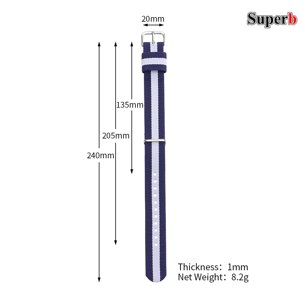 16/18/20mm Nylon Watch Band, Universal Canvas Strap for Men and Women, One-Piece Woven Bracelet
