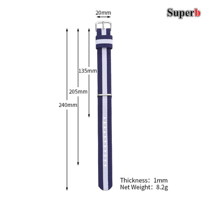 16/18/20mm Nylon Watch Band, Universal Canvas Strap for Men and Women, One-Piece Woven Bracelet