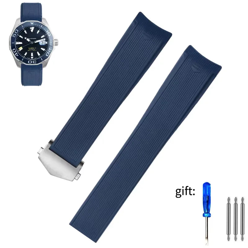 ForTAG Heuer folding clasp watch strap, silicone strap WAY201, Jingqian 300/500 Carlisla TAG series men's watch, rubber strap, 22mm