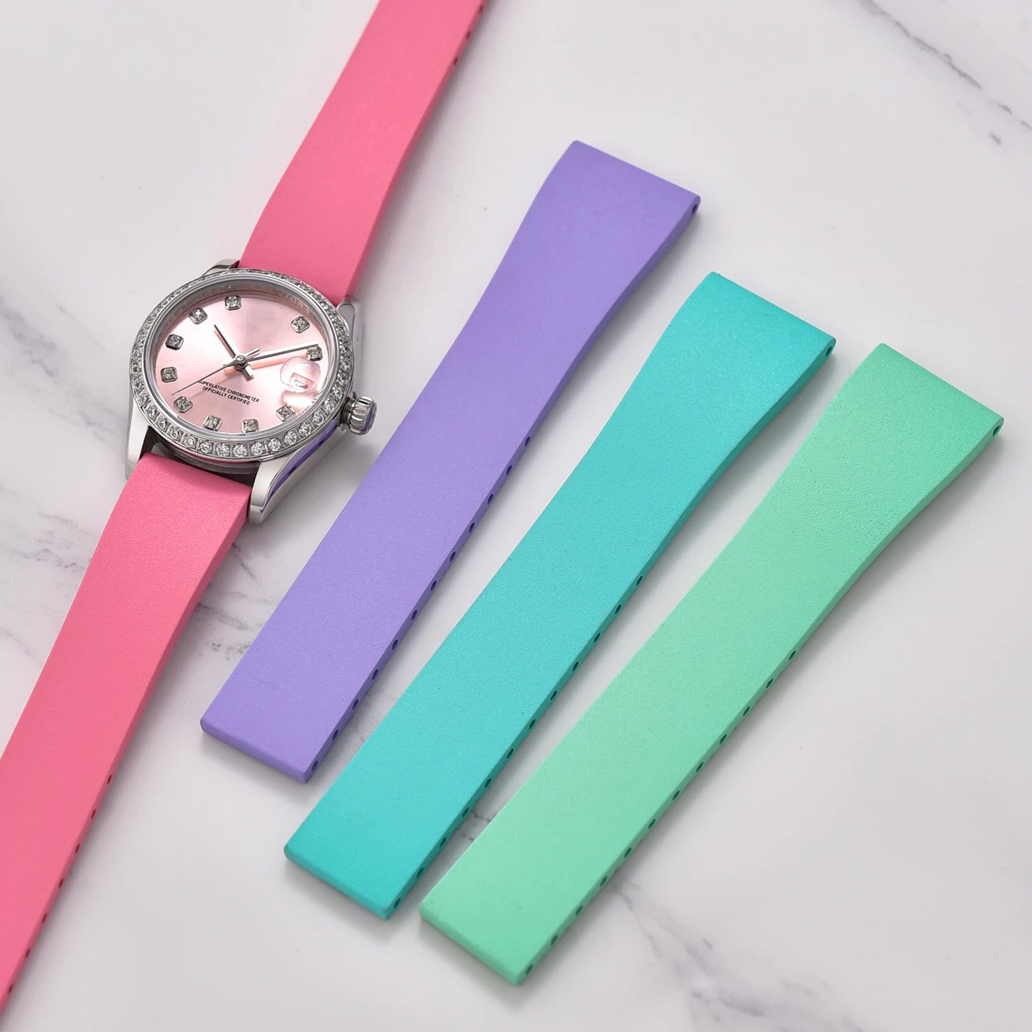 New CTS Fluororubber FKM Watch Straps 16mm 18mm 19mm 20mm 21mm 22mm Cut-to-Size Quick Release Butterfly Silver Buckle Watch Straps