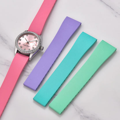 New CTS Fluororubber FKM Watch Straps 16mm 18mm 19mm 20mm 21mm 22mm Cut-to-Size Quick Release Butterfly Silver Buckle Watch Straps