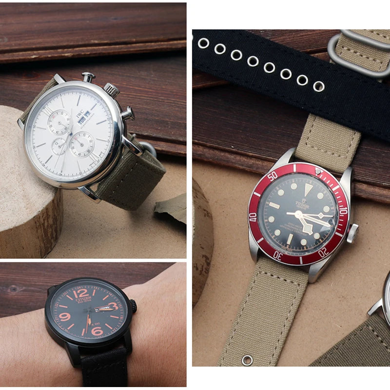 Waterproof Nylon Canvas Watch Strap for Men's Watch Band for Timex Tissot Speed Hamilton Watchband 18mm 20mm 22mm 24mm