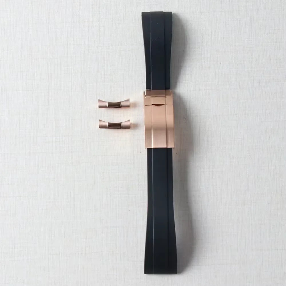 Bracelet de montre en caoutchouc de 20mm pour Yacht-Master Seiko Daytona Submariner, extrémité incurvée avec boucle Endlink, Bracelet en Silicone noir