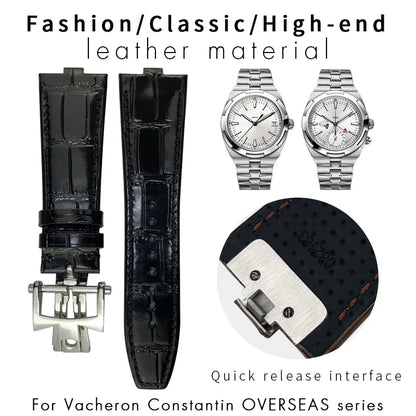 Bracelet de montre en cuir à démontage rapide 24x7mm pour Vacheron Constantin Overseas 4300V 4500V 5500V, bracelet de montre étanche noir et marron