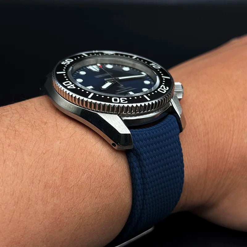 Cinturino in gomma FKM curvo a sgancio rapido per Omega Seamaster, Rolex, Seiko, Longines, Tissot, 20 mm, 21/22 mm