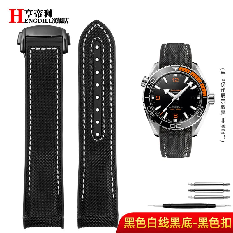 Bracelet à extrémité incurvée pour hommes, 8 couleurs, pour Omega Seamaster 300 Ocean Speedmaster 8900 Planet Ocean, 20m 22mm, tissu en Nylon et caoutchouc