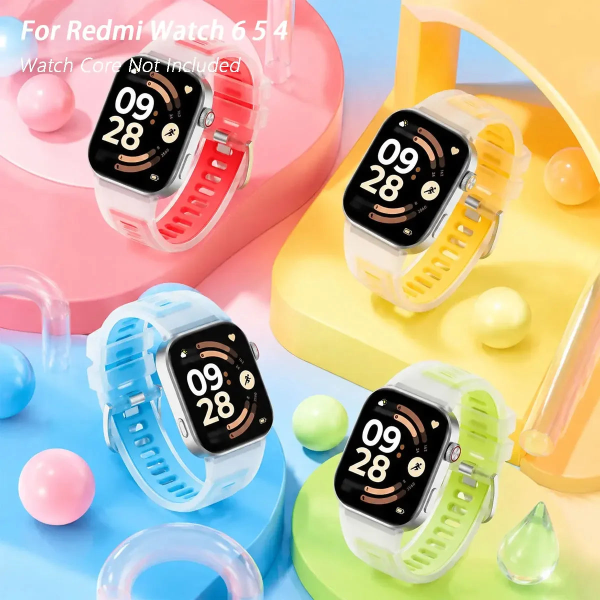 Candy Color Transparent Silicone Strap for Xiaomi 10Pro/9Pro/8Pro REDMI Watch 6 5 4 Special Edition, Waterproof Sport Band