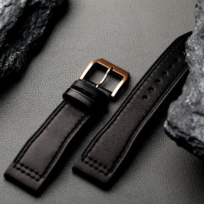 Handmade Bronze Buckle Bracelet, 20MM 21MM 22MM Black Brown Top Leather, Suitable for Pilot Pure Copper Watch Band