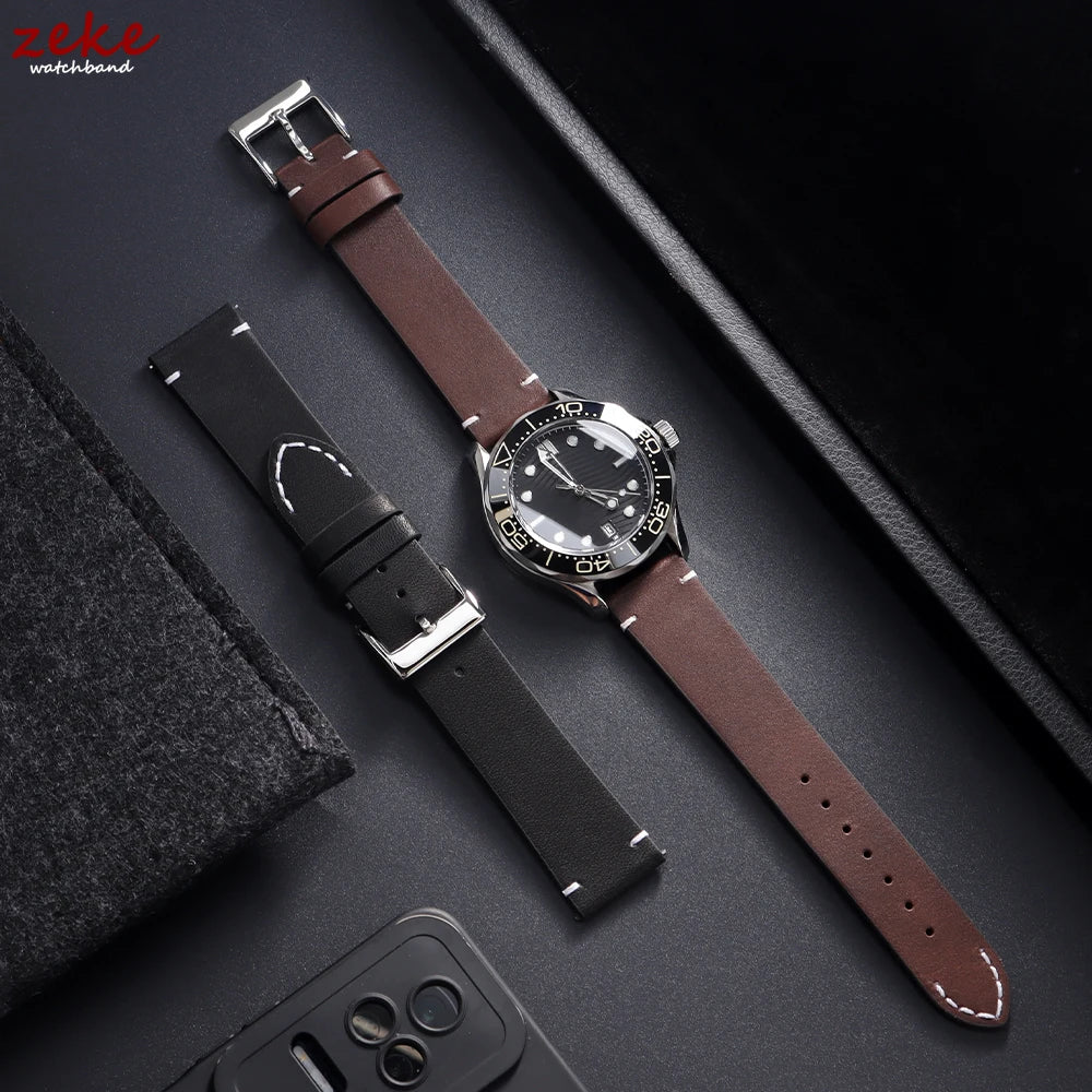 Bracelet de montre en cuir de veau véritable, à dégagement rapide, 12/14/16/18/20/22/24mm, accessoires universels pour hommes et femmes