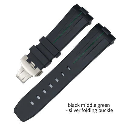 Bracelet de montre en caoutchouc et Silicone 24mm, extrémité incurvée pour PANERAI, boucle pliante, noir, vert, Orange, Bracelets de plongée, outils gratuits