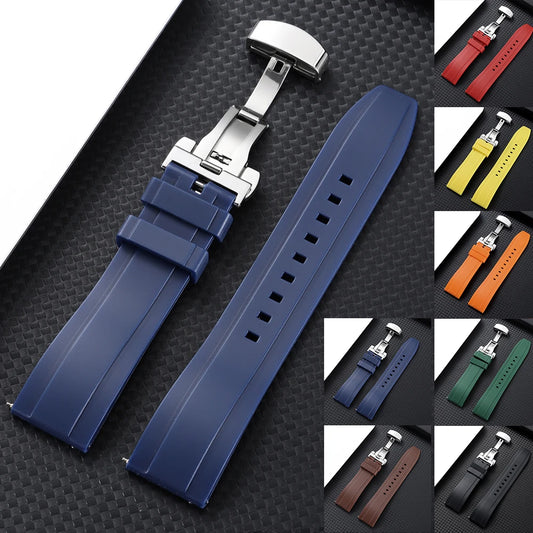 Bracelet de montre en caoutchouc imperméable à libération rapide, 20mm 22mm 24mm, bracelet en Silicone noir et bleu pour Seiko, boucle papillon, accessoires de montre