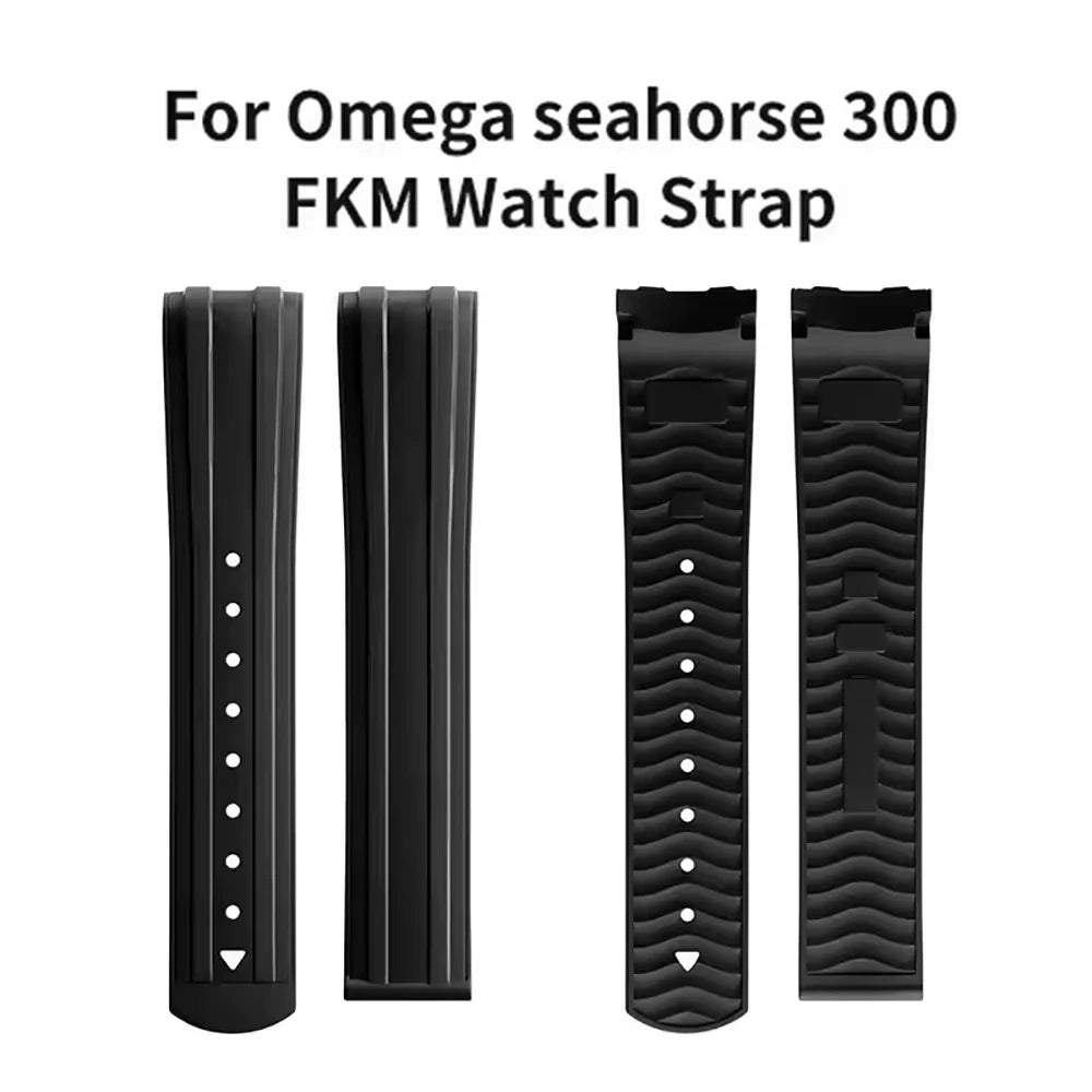 Cinturino per orologio in gomma fluorocarbonica, fibbia pieghevole da 20 mm, estremità curva per Omega X, Swatch Seamaster 300, Speedmaster, accessori FKM