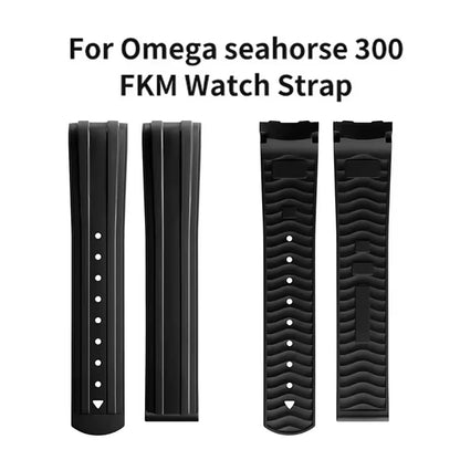 Cinturino per orologio in gomma fluorocarbonica, fibbia pieghevole da 20 mm, estremità curva per Omega X, Swatch Seamaster 300, Speedmaster, accessori FKM