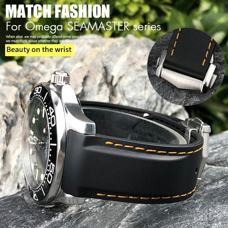 Cinturino per orologio in gomma siliconica, 18mm 19mm 20mm 21mm 22mm, per Omega Seamaster Planet Ocean per orologio Speedmaster Moon, bracciale impermeabile