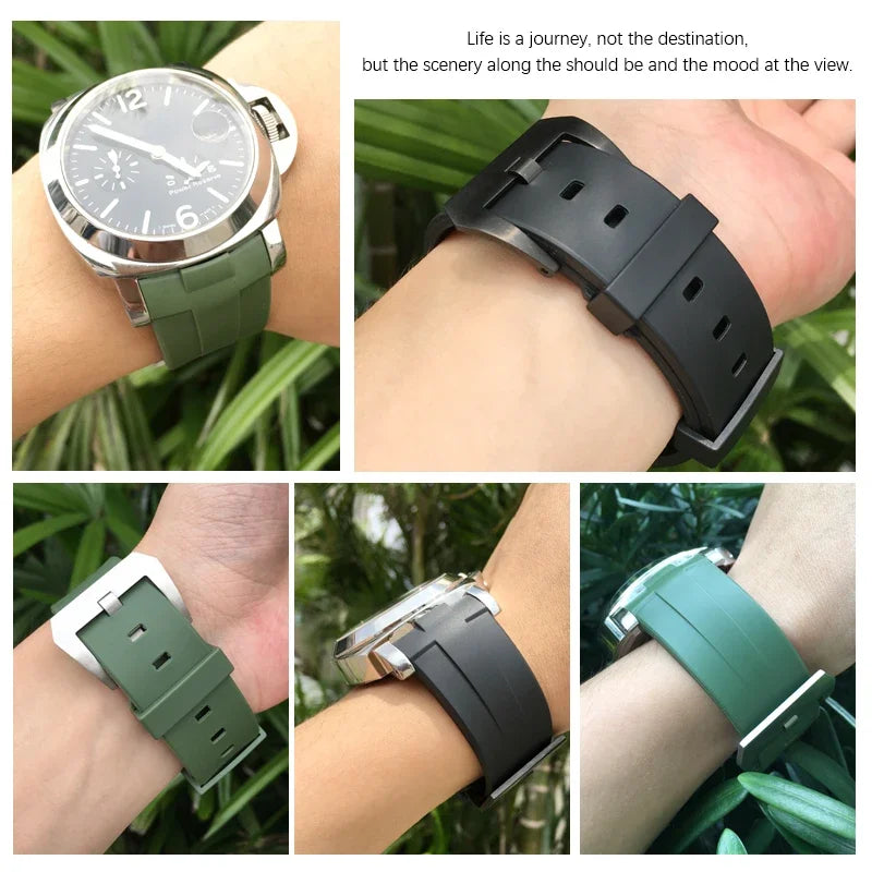 Bracelet de montre en caoutchouc naturel à extrémités courbes, 24mm, pour Panerai LUMINOR PAM00357 00111 01312, bracelet de montre en Silicone, outils gratuits