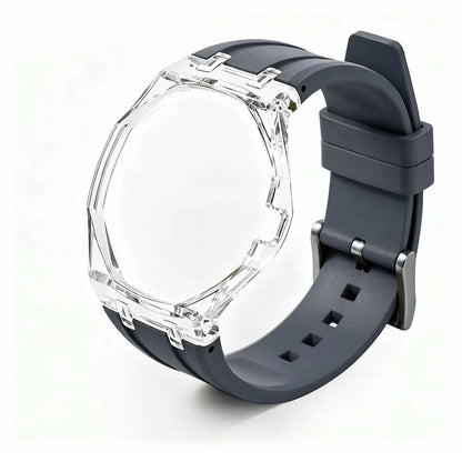 Cassa in plastica trasparente Glacier + cinturino in silicone per orologio da taschino AP X Swatch Royal Pop, trasformatore da orologio da taschino a cinturino in caucciù