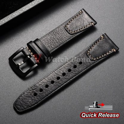Bracelet de montre en cuir de vache véritable vintage 18mm 20mm 22mm, à dégagement rapide, universel, style rétro, pour femmes et hommes