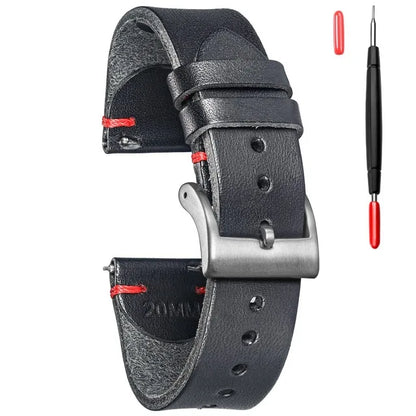 HEMSUT Men's Leather Watch Straps Handmade Italian Buttero Quick Release Vintage Replacement Watch Band 18mm 20mm 22mm