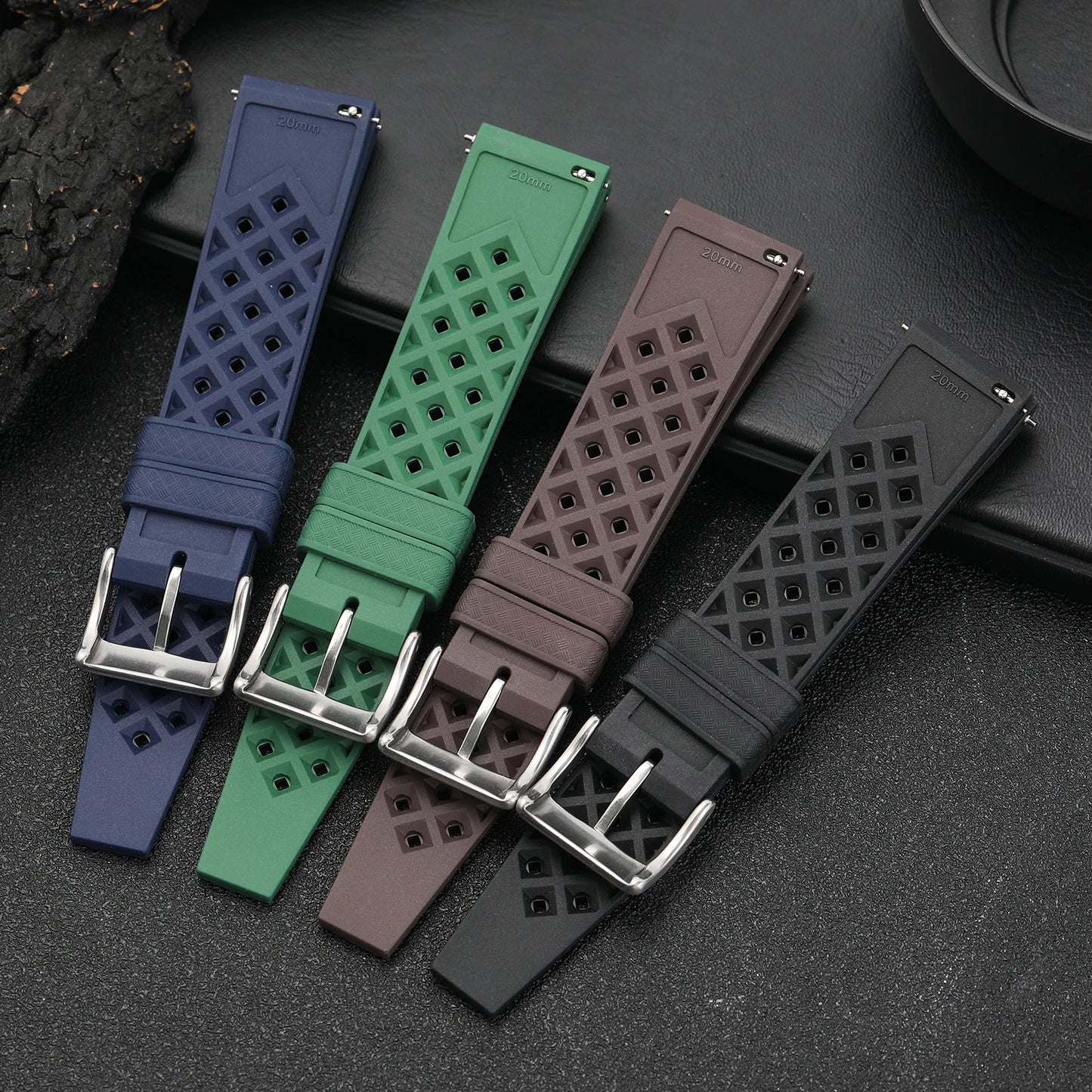 Bracelet de montre en caoutchouc FKM de qualité supérieure, 20mm 22mm, pour Seiko, Oris, Omega, plongée à dégagement rapide, étanche