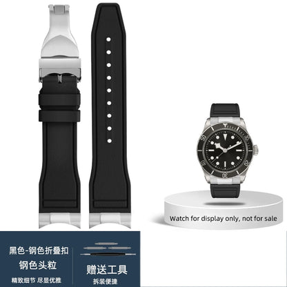FKM – Cinturino in gomma 316L, maglia terminale curva in acciaio inossidabile 20/21/22mm per Tudor Black Bay M79363 M7939G1, adattatore in metallo, connettore 41mm