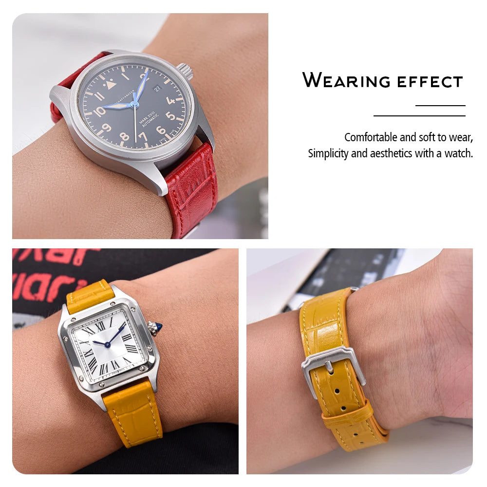 Premium Quick Release Bamboo Grain Leather Classic Watch Bands 16mm 18mm 19mm 20mm 21mm 22mm for Men Women Soft Leather Strap
