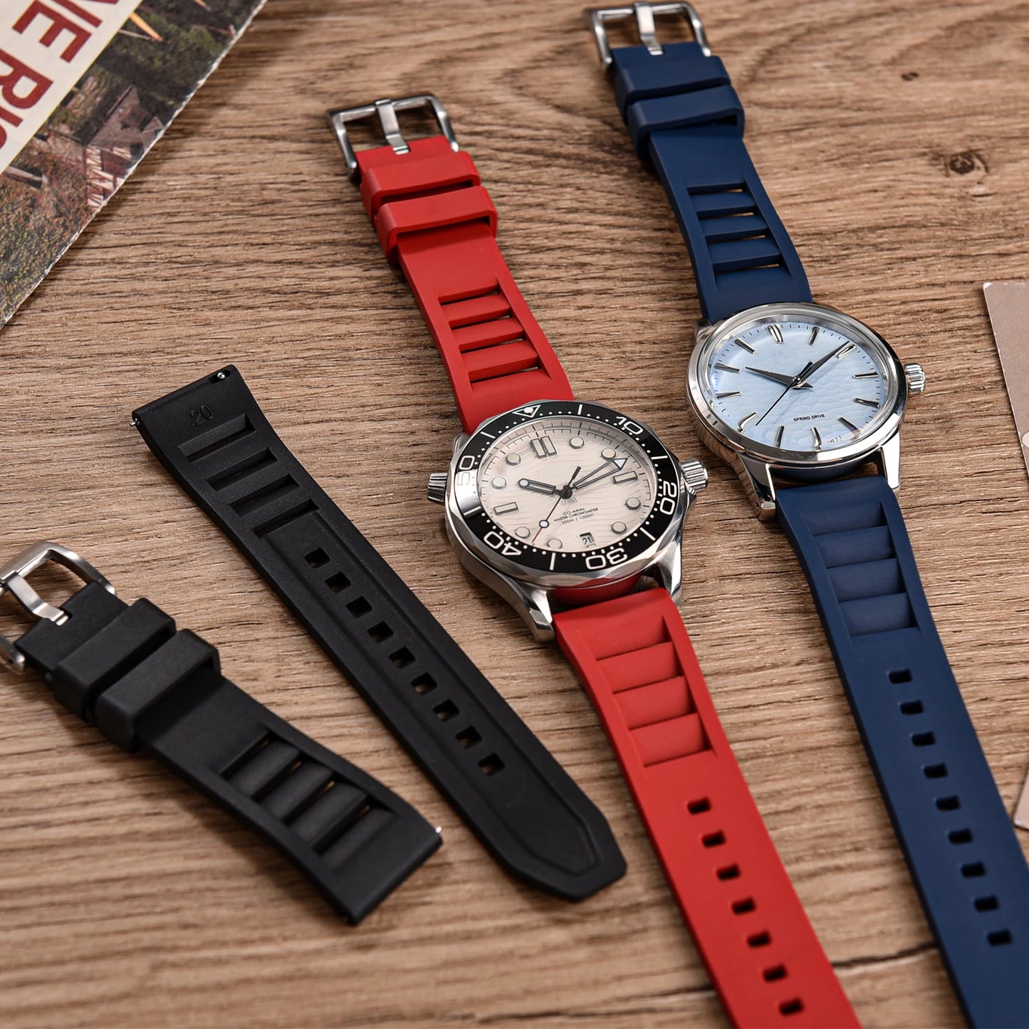Bracelet de montre en caoutchouc fluoré FKM de qualité supérieure, à dégagement rapide, 20 mm 22 mm, bracelet de plongée souple et étanche, bracelet de remplacement pour montre
