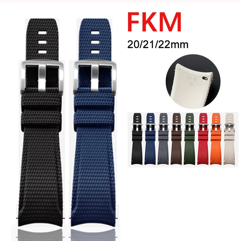 Bracelet de montre en caoutchouc fluoré 20 mm 21 mm 22 mm, extrémités courbées, attache rapide, universel pour homme, bracelet de montre FKM pour Omega, Rolex, Seiko