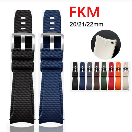 Bracelet de montre en caoutchouc fluoré 20 mm 21 mm 22 mm, extrémités courbées, attache rapide, universel pour homme, bracelet de montre FKM pour Omega, Rolex, Seiko