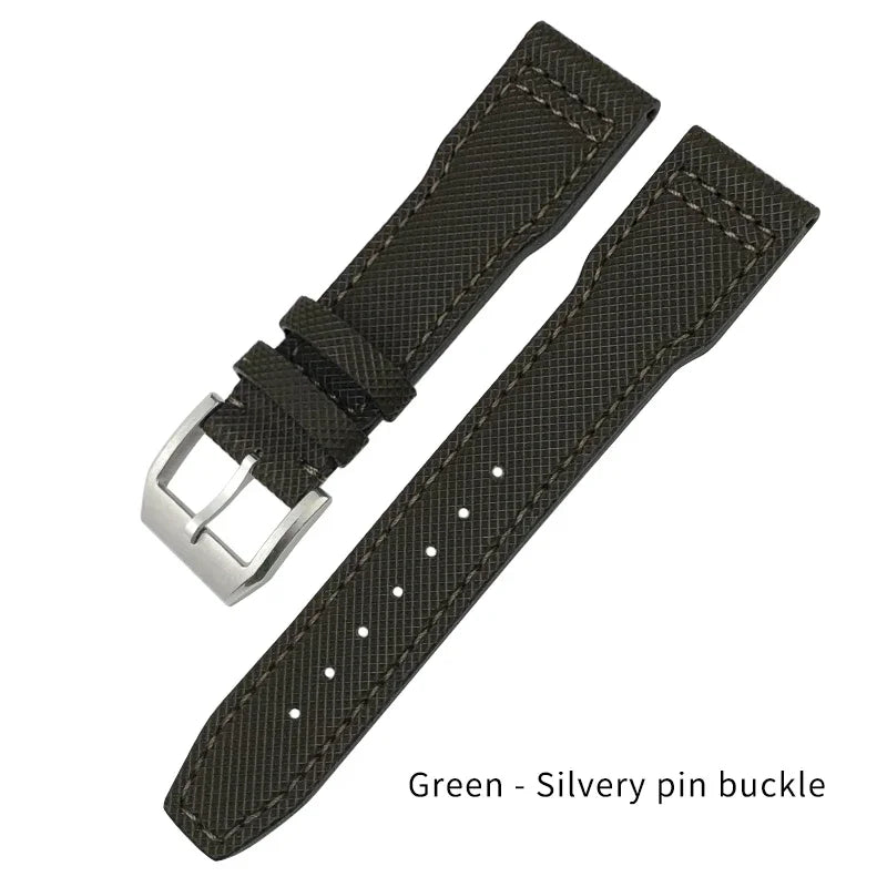 Bracelet de montre en Nylon et cuir de vache, 20mm 21mm, gaufrage en cuir véritable, vert et bleu, remplacement pour accessoires de la série pilote IWC