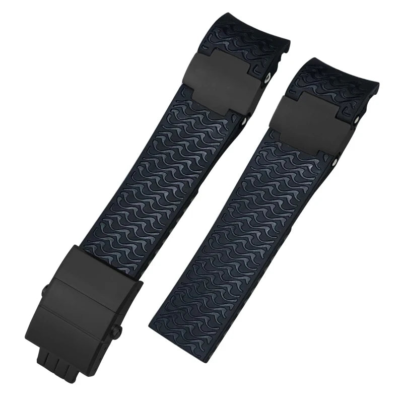 Bracelet de montre en caoutchouc de silicone à extrémité incurvée de 22mm, pour Ulysse Nardin 263 DIVER, noir, bleu, ondulé, étanche