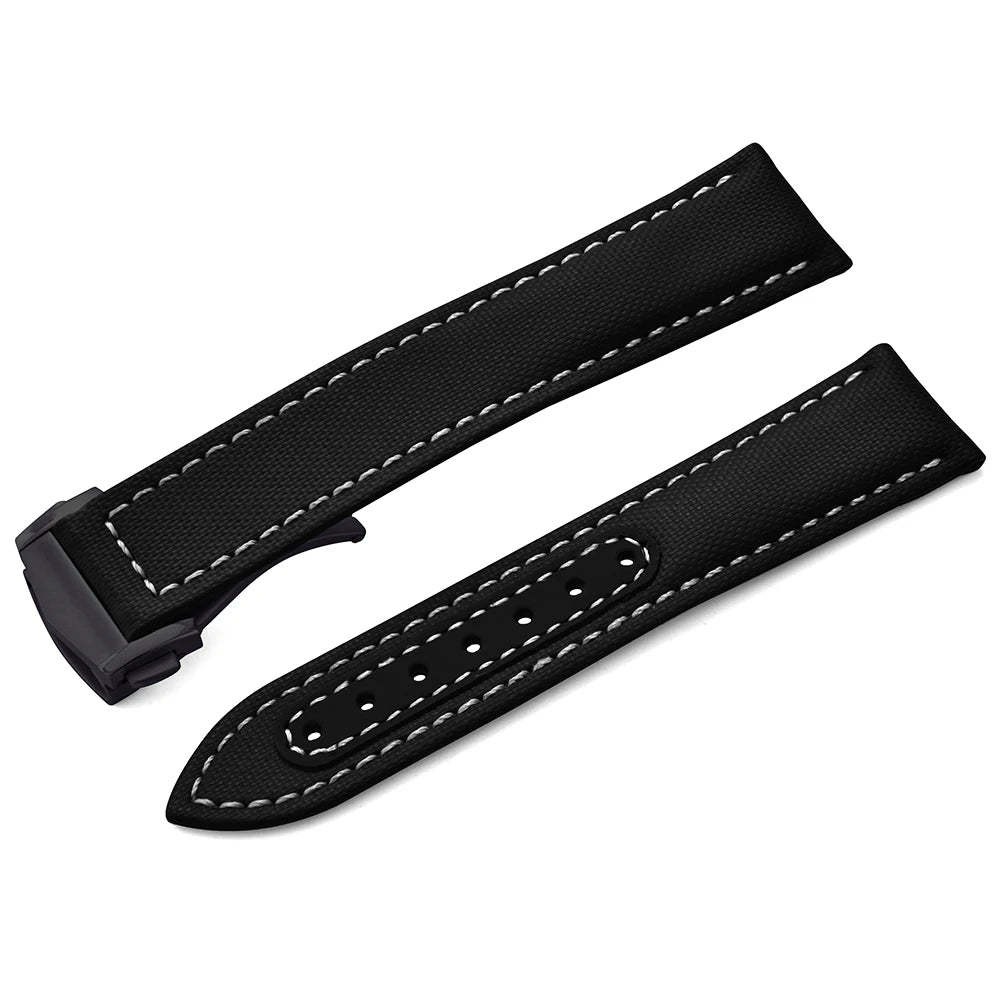 Bracelet de montre en Nylon en tissu voile, 20mm 22mm, en cuir, pour Omega Seamaster Swatch, boucle pliante, Bracelet universel