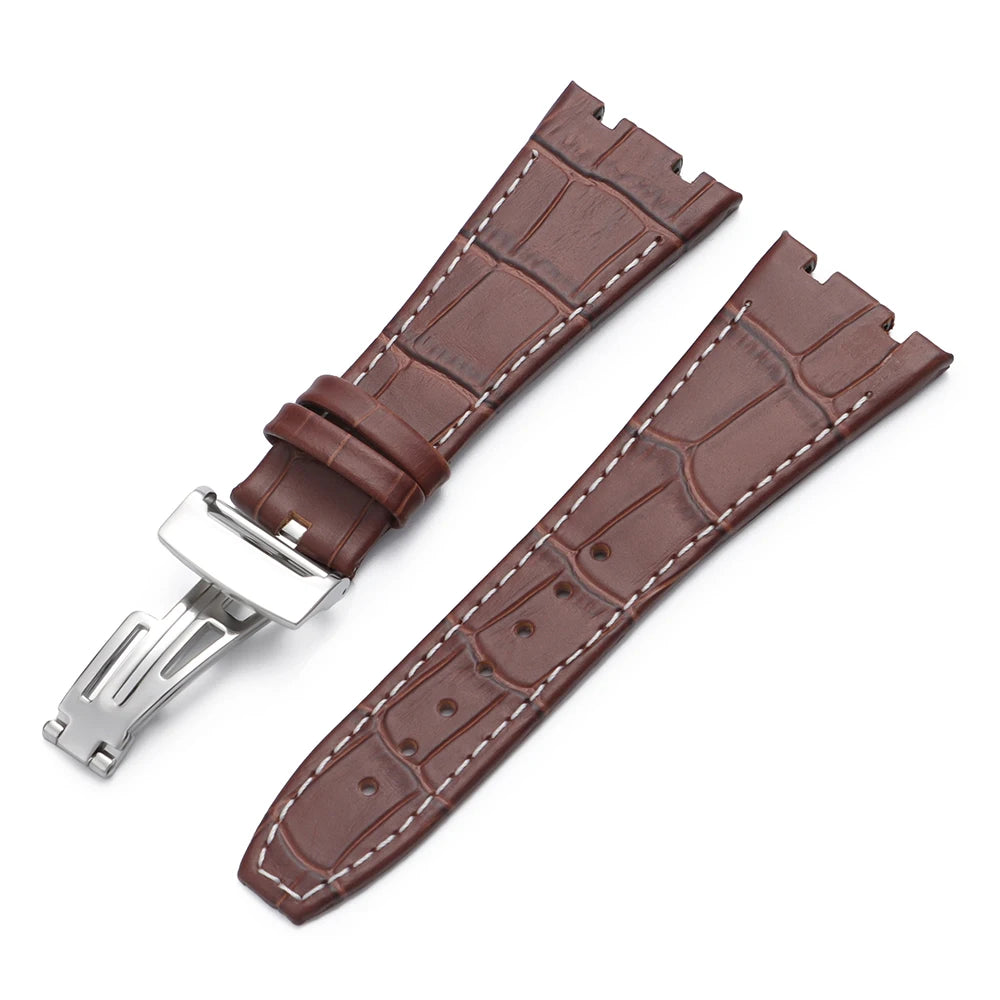 Soft Cowhide Leather Watch Strap for Audemars Piguet Royal Oak Offshore AP 15400 15703, Sweat Resistant, for Men and Women, Folding Buckle