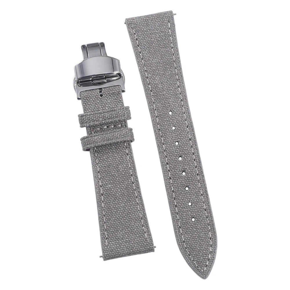 Bracelet de montre en toile haute densité 20 mm 22 mm, bracelet de montre rétro en cuir et tissu avec boucle papillon à dégagement rapide