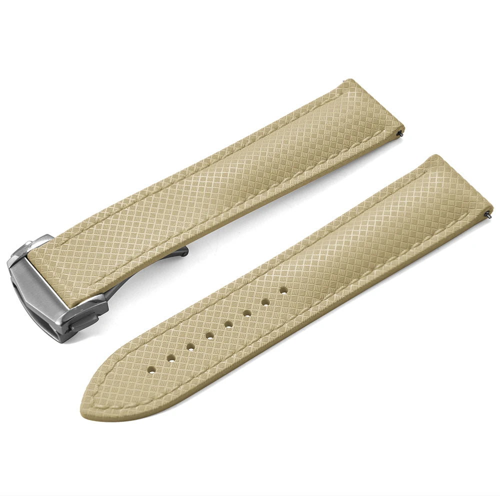Cinturino per orologio in gomma FKM testurizzata per d-elug, fibbia deployante Premium a sgancio rapido, impermeabile, flessibile, 20mm 22mm