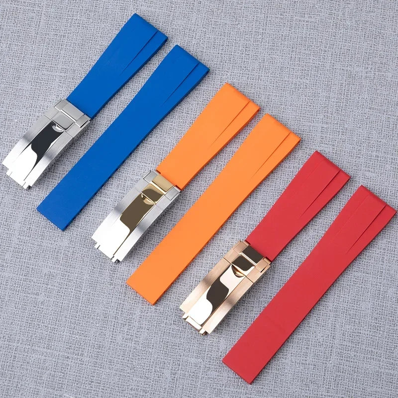 FKM Fluoro Rubber Flat End Watch Strap, Adjustable, 20mm, 21mm, 22mm, for Rolex Submariner Yacht Master GMT Daytona