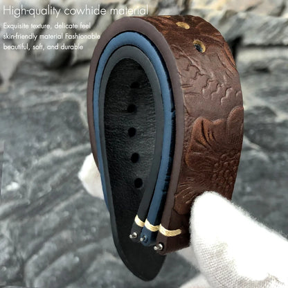Cinturino per orologio in vera pelle con motivo goffrato, a sgancio rapido, 19mm 20mm 21mm 22mm, personalizzato, retrò, stile selvaggio, in pelle bovina