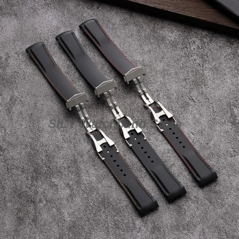 Bracelet de montre en Silicone 20mm 22mm, noir bleu, en caoutchouc, extrémité incurvée, étanche, pour hommes et femmes, pour Omega Seamaster 300