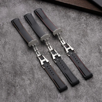 Bracelet de montre en Silicone 20mm 22mm, noir bleu, en caoutchouc, extrémité incurvée, étanche, pour hommes et femmes, pour Omega Seamaster 300