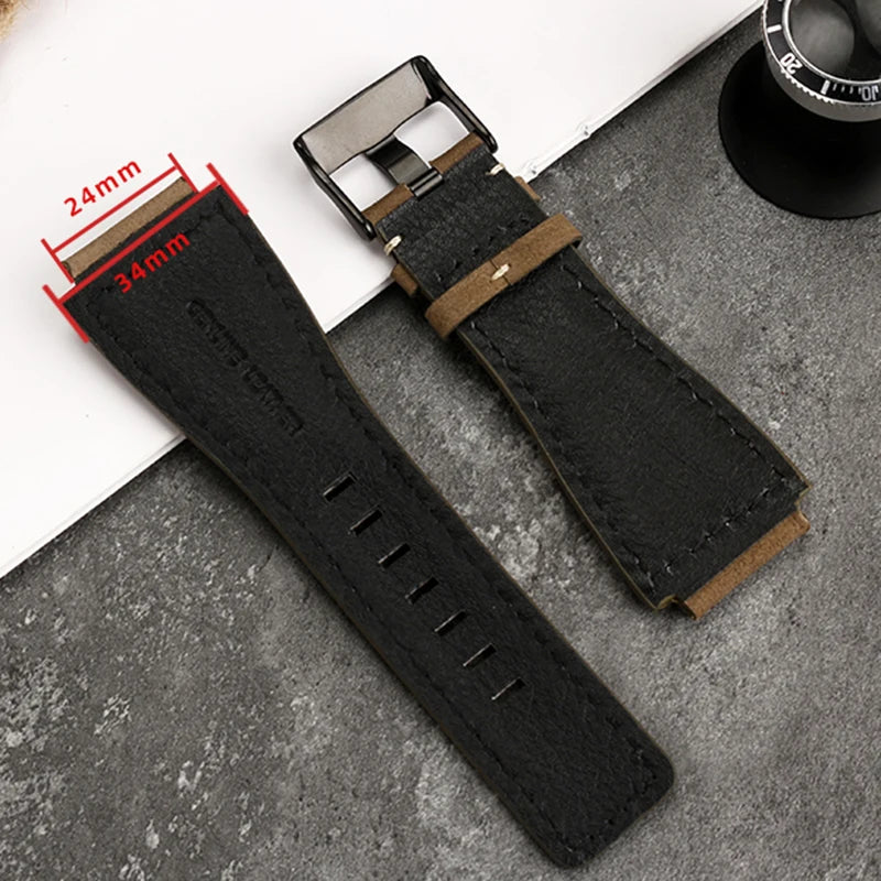 34*24mm Convex Pour Bell & Ross B & R BR-01 BR-03 High Quality Genuine Leather Strap Men's Watch Bands for BR01 BR03 Strap