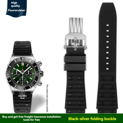 22mm 24mm FKM Viton Rubber Strap for Breitling Super Chronomat B01 44 Avenger, Waterproof Fluororubber Watch Band for Men