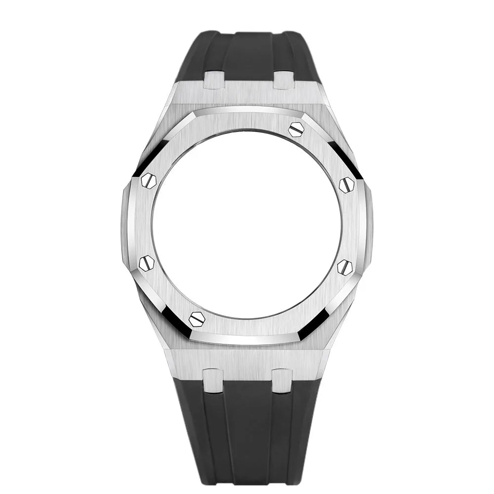 GM-2100 Metal Case Bracelet for Casio Oak Watch | Farmhouse Oak Mod Accessories | Replacement Bezel and Band Set (Silver/Black/Gold)