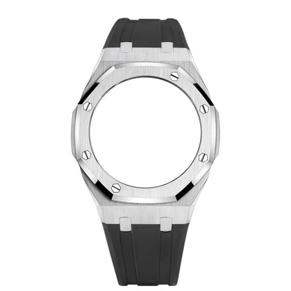 GM-2100 Metal Case Bracelet for Casio Oak Watch | Farmhouse Oak Mod Accessories | Replacement Bezel and Band Set (Silver/Black/Gold)