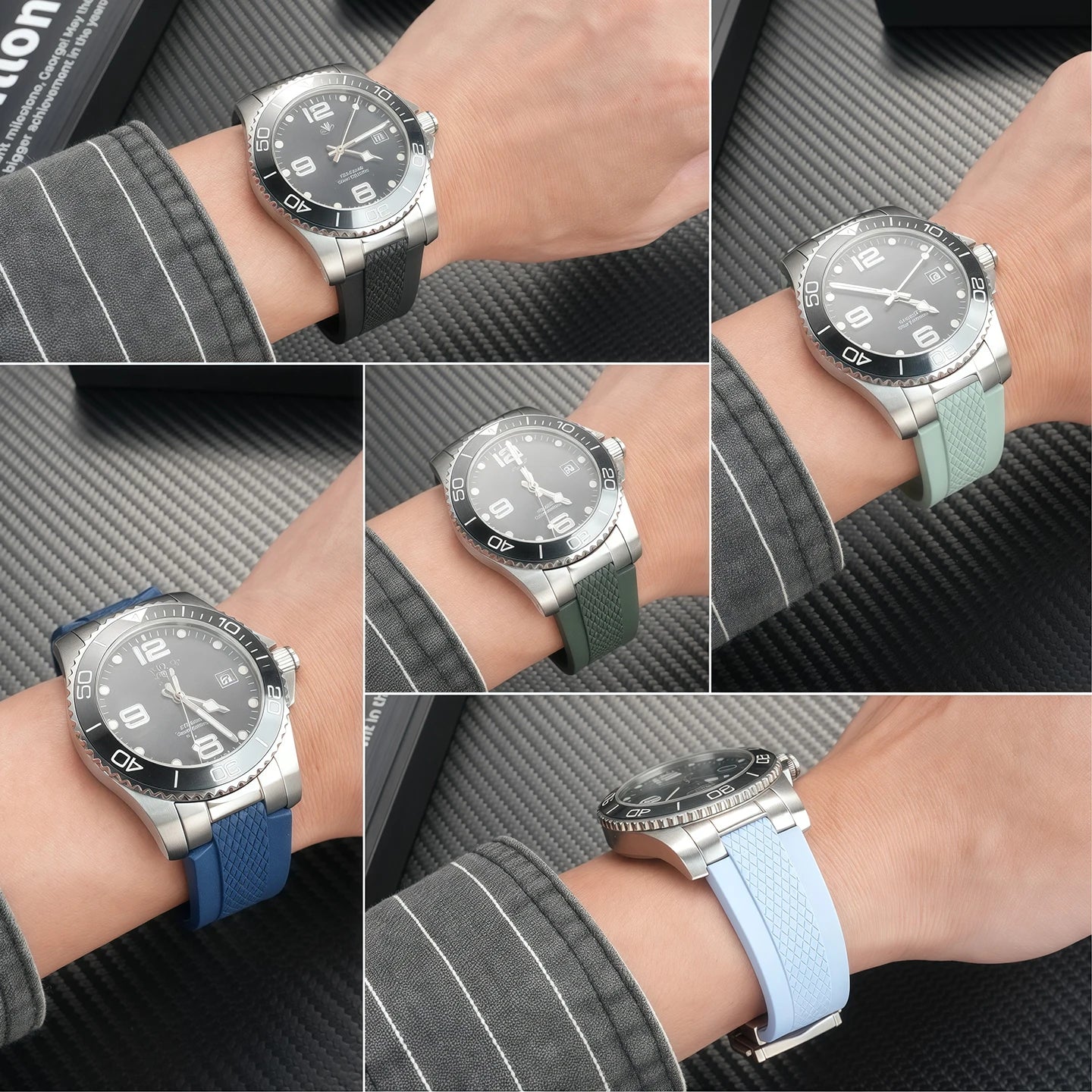 Cinturino per orologio in gomma fluorurata di alta qualità, 21 mm, per Longines Hydroconquest L3 Conquest, cinturino per orologio sportivo subacqueo + interfaccia in metallo