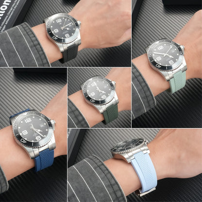 Cinturino per orologio in gomma fluorurata di alta qualità, 21 mm, per Longines Hydroconquest L3 Conquest, cinturino per orologio sportivo subacqueo + interfaccia in metallo