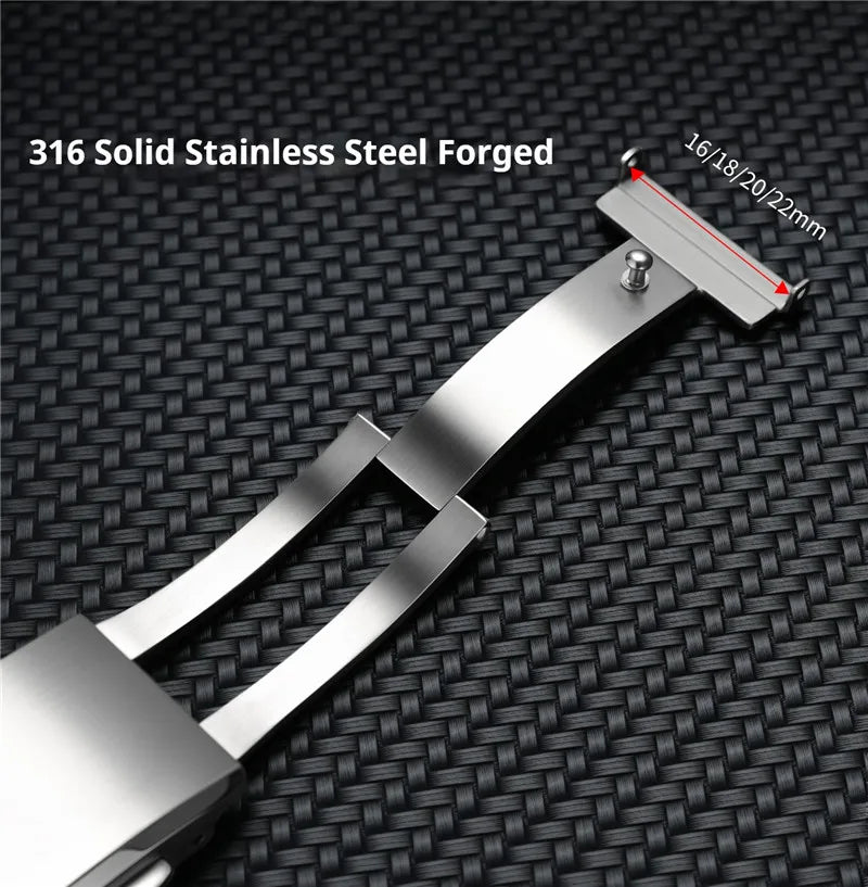 316L Stainless Steel Watch Buckle 16mm 18mm 20mm 22mm, Double Push Button Folding Clasp, Brushed Metal Watch Strap Clasp