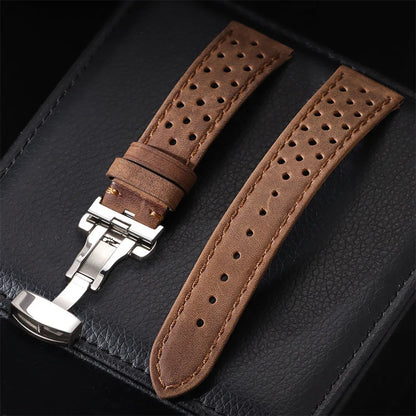 Bracelet de montre universel en cuir de vache véritable, boucle papillon, Vintage, pour hommes et femmes, respirant, ceinture 18/20/22mm